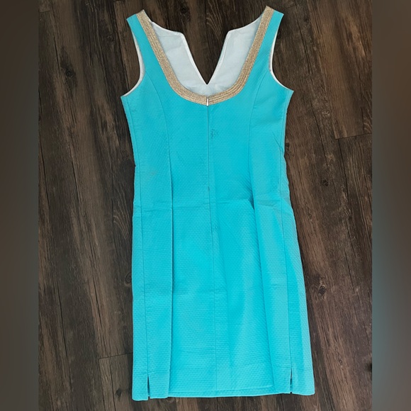 Lilly Pulitzer Blue and Gold Plunge Neckline Dress - Picture 3 of 5